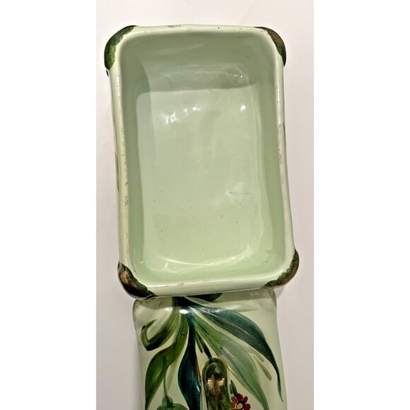 MCM Italy Hand Painted Trinket Dish Lidded Numbered Green Gold Vintage Rectangle - Picture 6 of 14